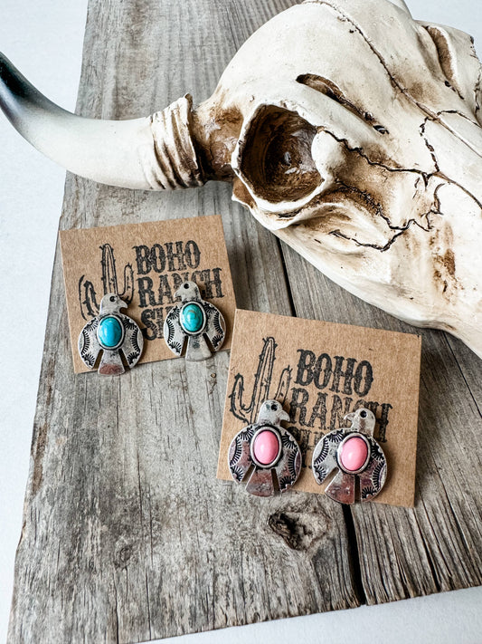 Thunderbird Stud Western Earrings: TURQUOISE