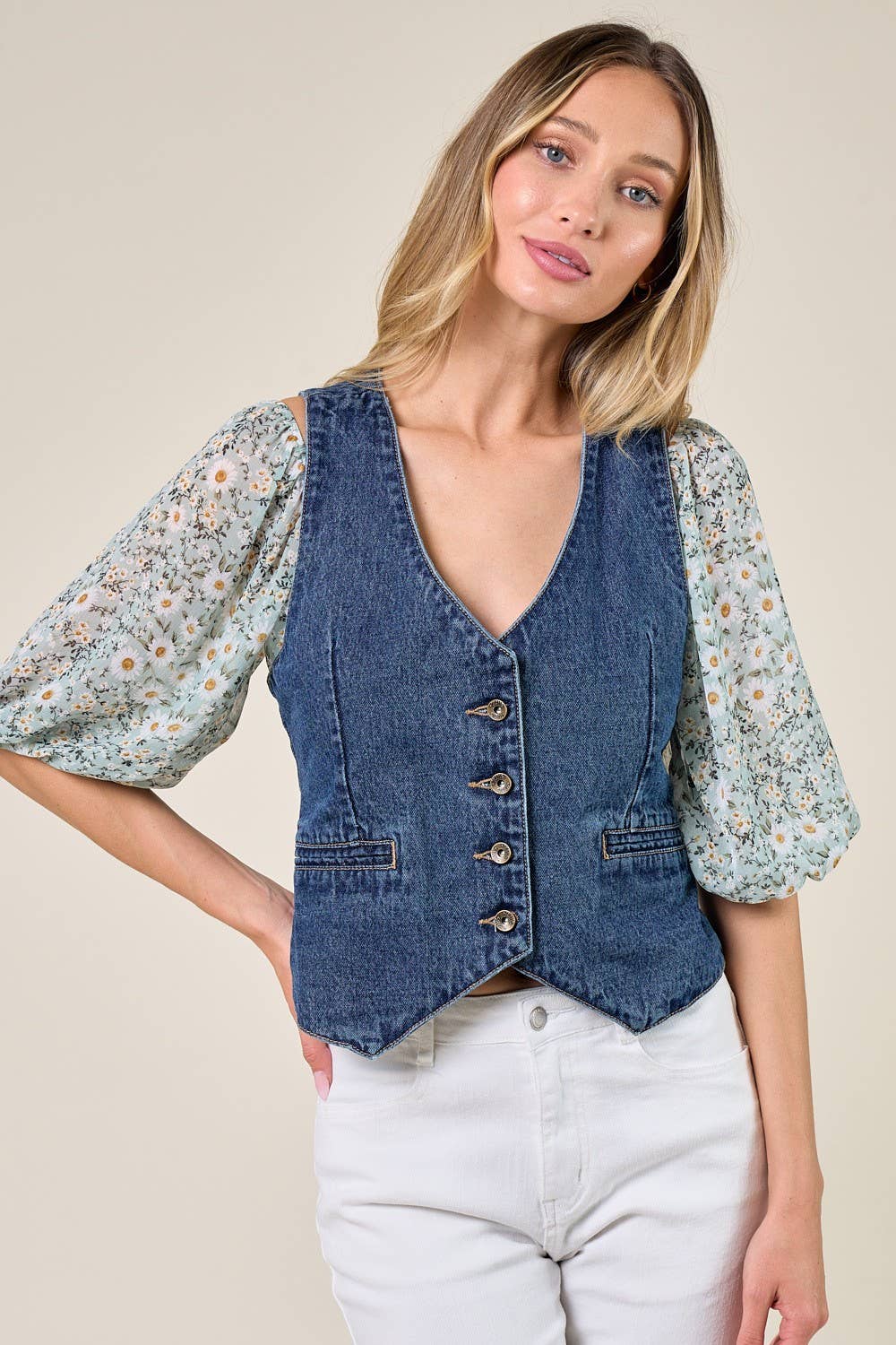 STRUCTURED DENIM VEST 6318: DENIM