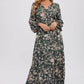 FLORAL PRINT WRAP MAXI DRESS: HUNTER GREEN