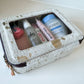 Cowhide Toiletry Makeup Bag, organizer, Shaving Travel Bag: TAN + WHITE