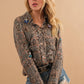 34251T - Rayon Dobby Patchwork Paisley Shirt Blouse:  GREY