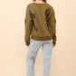 35073T - Western Textured Patchwork Sweatshirt: OLIVE / S