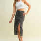 CS15278J - WASHED BLACK DENIM STRETCH MIDI SKIRT: Black Acid / L