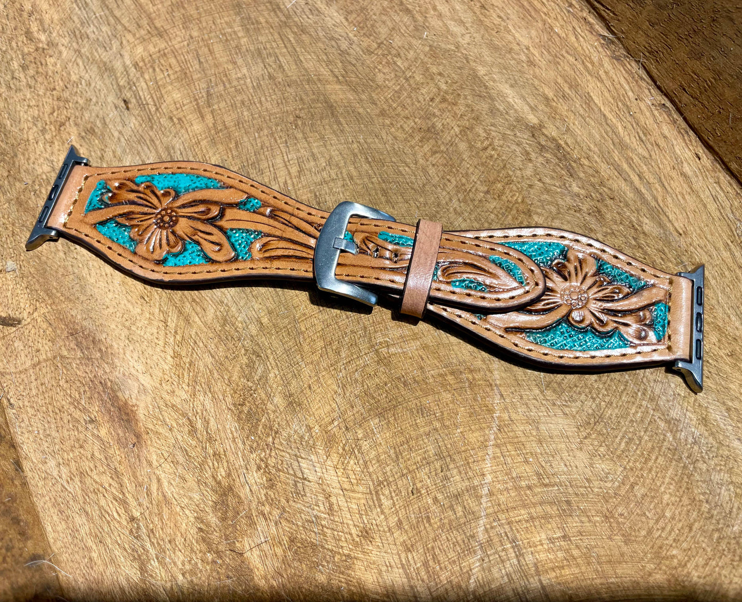 45mm Apple Watch band Floral Tooled Leather: Rustic Floral