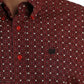 MEN'S GEOMETRIC PRINT BUTTON-DOWN WESTERN SHIRT - RED / BLACK