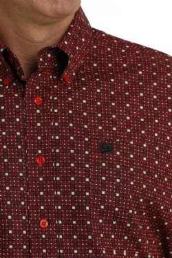 MEN'S GEOMETRIC PRINT BUTTON-DOWN WESTERN SHIRT - RED / BLACK