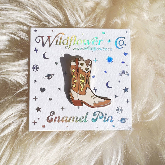 Cowgirl Boot Enamel Pin, Tan