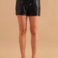 Sequin Zip Up Elastic Back Shorts: