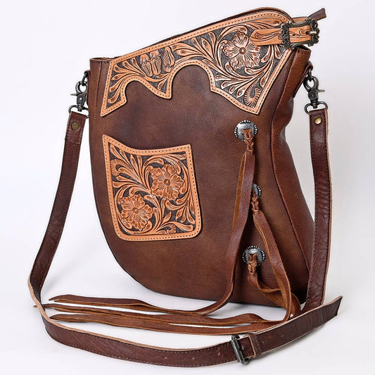 LARGE CROSSBODY Bag Hand Tool Carved Leather