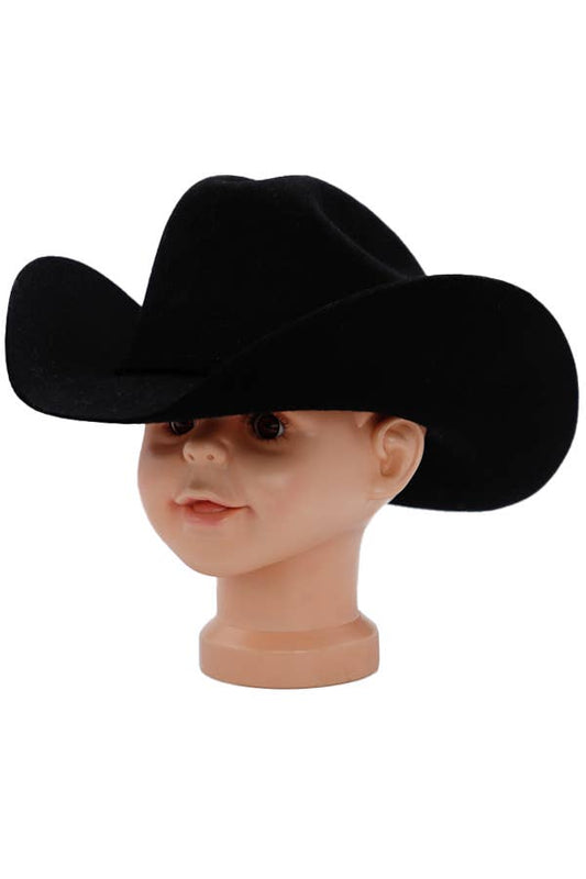 Kids Black Genuine Wool Taco Brim Tejana Western Cowboy Hat