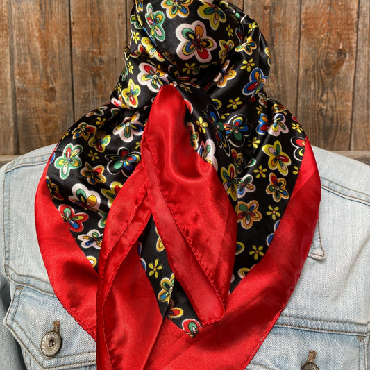 35X35"  Red Flowers Wild Rag/Scarf