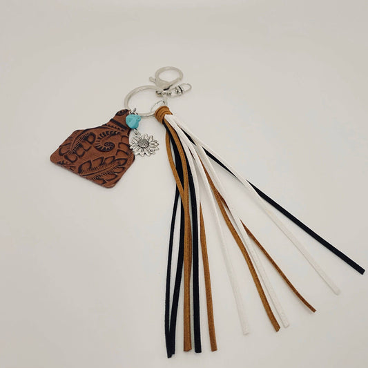 Western Style Keychain Leather Tassel Handmade Jewelry: 2#