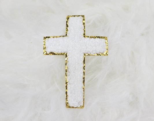 Cross Gold Glitter Iron On Patches