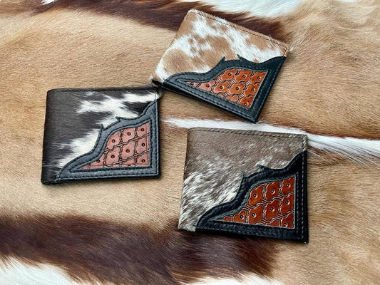 Tooled cowhide men's wallets